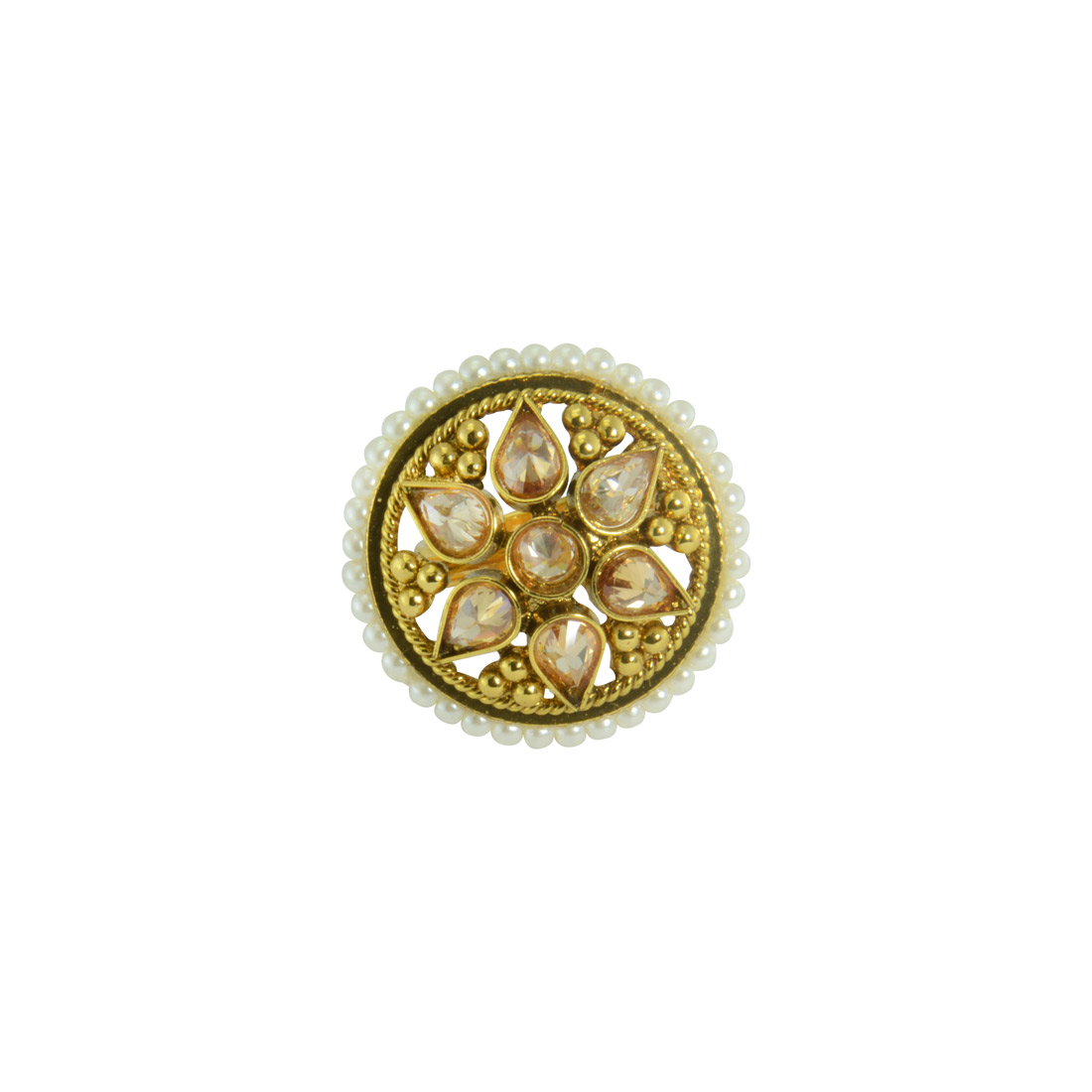 Designer Gold Plated Ring With White Pearl